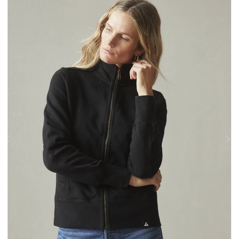 American Giant Womens Black Mock Neck Full Zip Elbow Patch Sweatshirt Medium